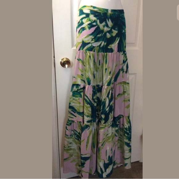 JUST CAVALLI Silk Maxi Skirt Purple Green Floral - Picture 2 of 7